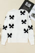 Ribbon Tie Front Bow Jacquard Knit Cardigan